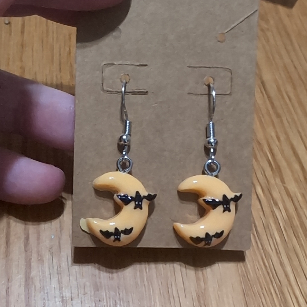 Crescent Moon Earrings with Bats